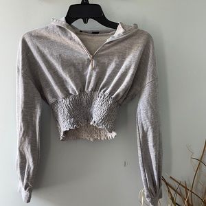 Gray boohoo crop top with zipper and collar